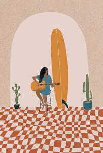 Illustration Longboard Surfing culture flat illustration, LucidSurf
