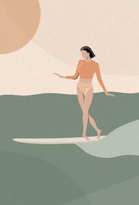 Illustration Surfer Girl Gliding on the Wave, LucidSurf