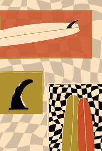 Illustration Surfboard fin and Longboard on checkers, LucidSurf