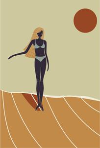 Illustration Flat Illustration of surfer girl surfing, LucidSurf