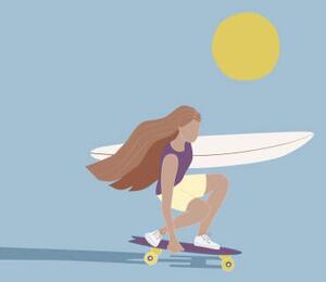Illustration Flat illustration of surfer girl skating, LucidSurf