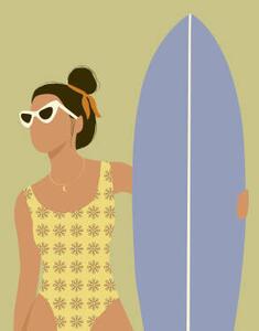 Illustration Flat illustration of surfer girl holding, LucidSurf