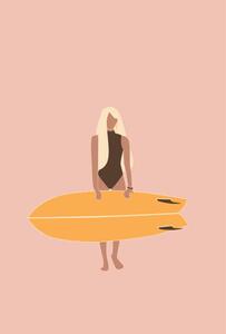Illustration Flat illustration of surfer girl holding, LucidSurf