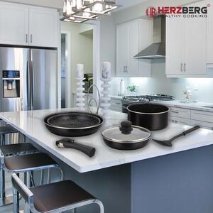 Herzberg HG-8090-7BK: 7-delad marmorbelagd kokkärlssats