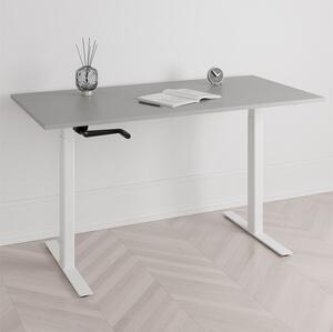 Höj och sänkbart skrivbord, vev, vitt stativ, grå bordsskiva 180x80cm
