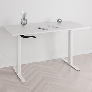 Höj och sänkbart skrivbord, vev, vitt stativ, vit bordsskiva 100x60cm