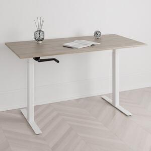 Höj och sänkbart skrivbord, vev, vitt stativ, ek bordsskiva 100x60cm