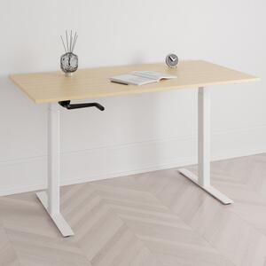 Höj och sänkbart skrivbord, vev, vitt stativ, björk bordsskiva 180x80cm