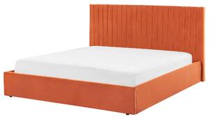 Säng Orange sammet EU dubbelstorlek Tuftad sänggavel Förvaringsfunktion Beliani