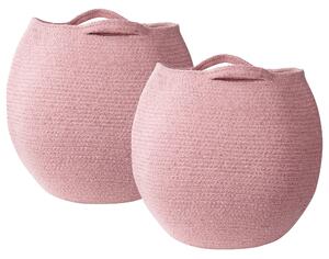 Set med 2 Förvaringskorgar Rosa Bomull 20 x 30 cm Handvävda Tvättkorgar Beliani