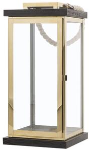 Ljuslykta Svart Trä och Guld Metall H 41 cm Pelare Ljushållare med Rephandtag Beliani