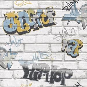Urban Friends & Coffee Tapet graffiti grå och blå