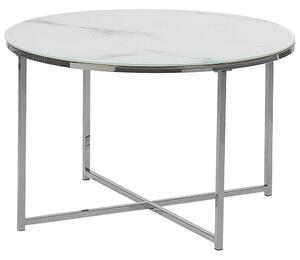 Soffbord Vit Silver Marmoreffekt 70 cm Glam Modern Minimalistisk Beliani