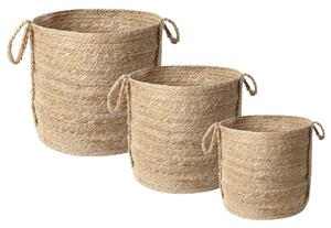 Set med 3 Förvaringskorgar Jute Naturlig 30 cm Tvättkorgar Bohemiska Beliani