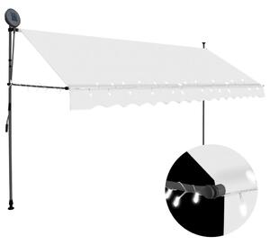 Markis manuellt infällbar med LED 350 cm gräddvit