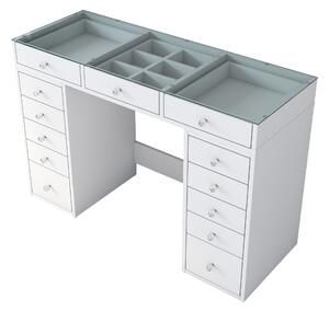NORDVÄRK BJ105 sminkbord, w. 13 lådor - vit melamin (120x44,5)