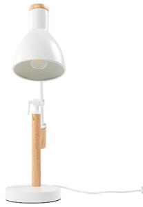 Bordslampa i Vitt Ljus Trä Justerbar Metall Lampskärm Beliani