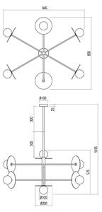 Redo 01-2733 - Pendelkrona PLATO 6xG9/10W/230V guld