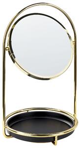 Sminkspegel Guld Järnram ø 15 cm med Bricka 1x/3x Förstoringsglas Dubbelsidig Beliani