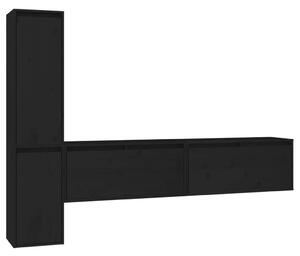Tv-bänk 4 delar svart massiv furu