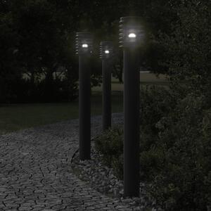 Utomhusgolvlampor med eluttag 3 st svart 110 cm rostfritt stål