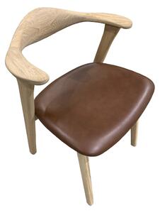 Designer matsalsstol, m. armstöd - mörkbrunt läder och massiv vitoljad ek