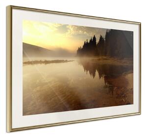 Inramad Poster / Tavla - Fog Over the Water - 30x20 Guldram