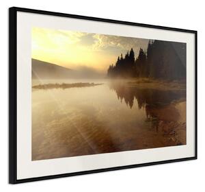 Inramad Poster / Tavla - Fog Over the Water - 45x30 Guldram