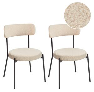 Set med 2 Matstolar Ljusbeige Bouclé Svarta Stålben Modern Design Matsal Kök Bar Sittmöbler Beliani