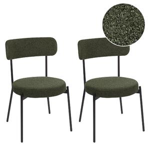 Set med 2 Matstolar Mörkgrön Bouclé Svarta Stålben Modern Design Matsal Kök Bar Sittmöbler Beliani