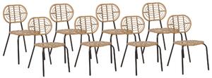 Set med 8 stolar Naturlig Konstrotting Svart stålram Flätat ryggstöd och sits Boho Design Beliani