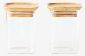 Pebbly - Set med 2 fyrkantiga glaslådor Xs med bambulock - 240 ml - Transparent - Förvaringsburkar - Från Homeroom
