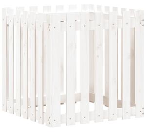 Odlingslåda med staket-design vit 70x70x70 cm massiv furu