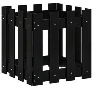 Odlingslåda med staket-design svart 40x40x40 cm massiv furu
