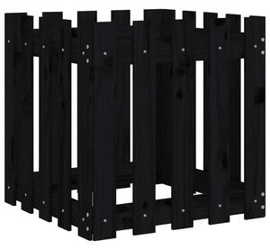 Odlingslåda med staket-design svart 50x50x50 cm massiv furu