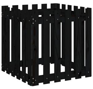 Odlingslåda med staket-design svart 60x60x60 cm massiv furu