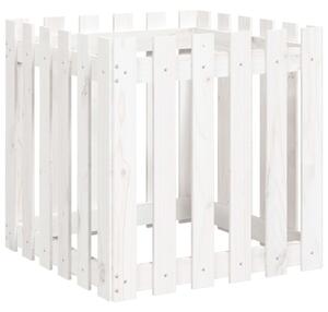 Odlingslåda med staket-design vit 60x60x60 cm massiv furu