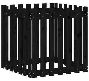 Odlingslåda med staket-design svart 70x70x70 cm massiv furu