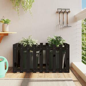 Odlingslåda med staket-design svart 100x50x50 cm massiv furu