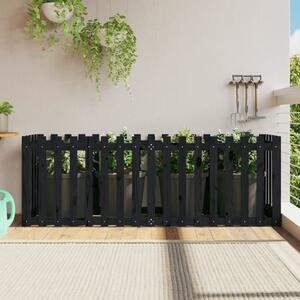 Odlingslåda med staket-design svart 200x50x70 cm massiv furu