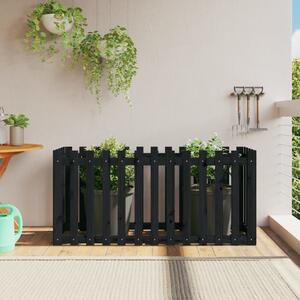 Odlingslåda med staket-design svart 150x50x70 cm massiv furu