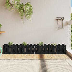 Odlingslåda med staket-design svart 200x30x30 cm massiv furu