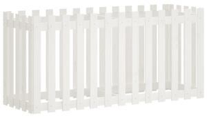 Odlingslåda med staket-design vit 150x50x70 cm massiv furu