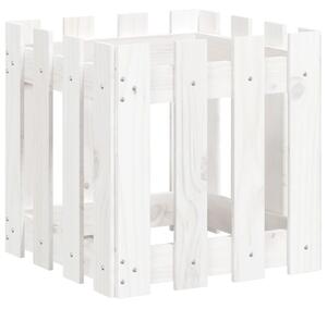 Odlingslåda med staket-design vit 40x40x40 cm massiv furu