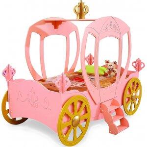 Rosa prinsessvagn barnsäng - 90 x 190 cm