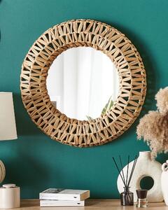 Väggmonterad Spegel Natur Rund Dekorativ Boho Stil Beliani