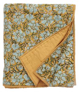 Nordal - Quilt w/blue flowers, mustard back