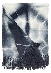 Nordal - Blanket, tie-dye, dark blue w/fringes