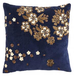 Nordal - Cushion cover w/emb. flowers, dark blue