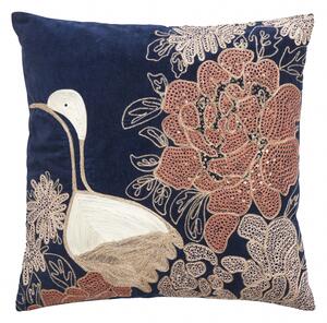 Nordal - Cushion cover w/embr. bird, dark blue